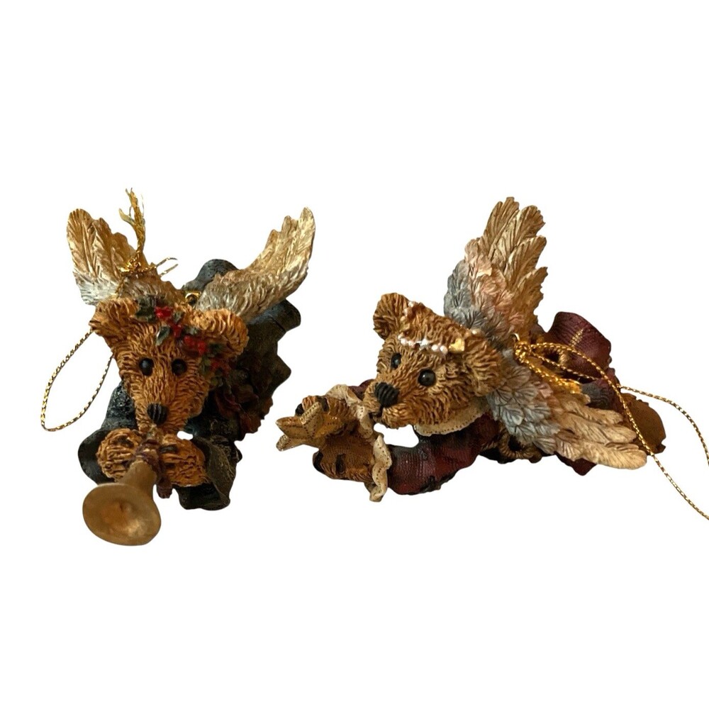 2 Boyd's Bearstone 1993 Christmas Angel Ornament Faith Trumpet Charity Star 4.5"
